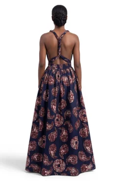 Afrikaanse print Infinity Multiway Maxi Jurk - Verstelbare Split - Blauw Bruin Sahara Paisley