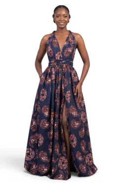 Afrikaanse print Infinity Multiway Maxi Jurk - Verstelbare Split - Blauw Bruin Sahara Paisley