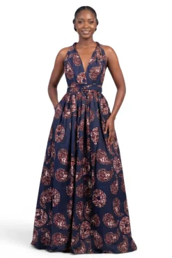 Afrikaanse print Infinity Multiway Maxi Jurk - Verstelbare Split - Blauw Bruin Sahara Paisley