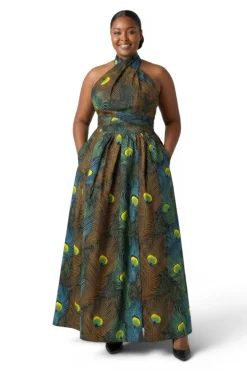 Afrikaanse print Infinity Multiway Maxi Jurk - Verstelbare Split - Petrol Bruin Peacock Majesty