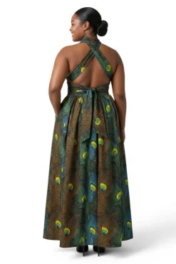 Afrikaanse print Infinity Multiway Maxi Jurk - Verstelbare Split - Petrol Bruin Peacock Majesty