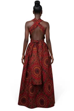Afrikaanse print Infinity Multiway Maxi Jurk - Verstelbare Split - Rood Sunfire Bloom