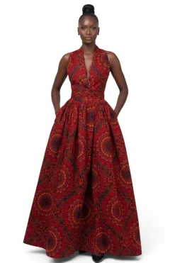 Afrikaanse print Infinity Multiway Maxi Jurk - Verstelbare Split - Rood Sunfire Bloom