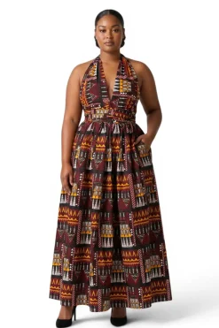 Afrikaanse print Infinity Multiway Maxi Jurk - Verstelbare Split - Bruin Oranje Earth Heritage