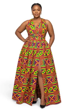 Afrikaanse print Infinity Multiway Maxi Jurk - Verstelbare Split - Paars Groen Kente Royale