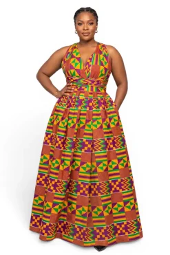 Afrikaanse print Infinity Multiway Maxi Jurk - Verstelbare Split - Paars Groen Kente Royale