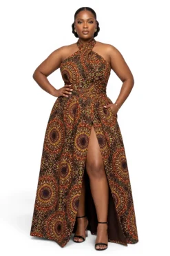 Afrikaanse print Infinity Multiway Maxi Jurk - Verstelbare Split - Bruin Savanna Sun