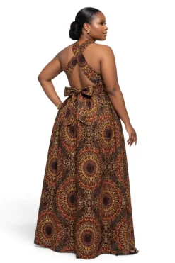 Afrikaanse print Infinity Multiway Maxi Jurk - Verstelbare Split - Bruin Savanna Sun