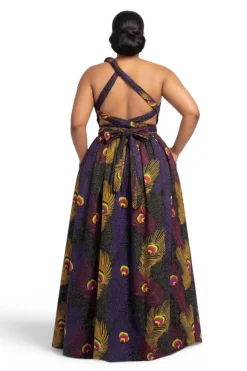 Afrikaanse print Infinity Multiway Maxi Jurk - Verstelbare Split - Paars Geel Royal Peacock