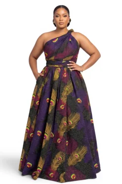 Afrikaanse print Infinity Multiway Maxi Jurk - Verstelbare Split - Paars Geel Royal Peacock