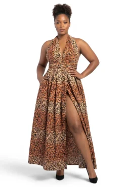 Afrikaanse print Infinity Multiway Maxi Jurk - Verstelbare Split - Oranje Beige Leopard Queen