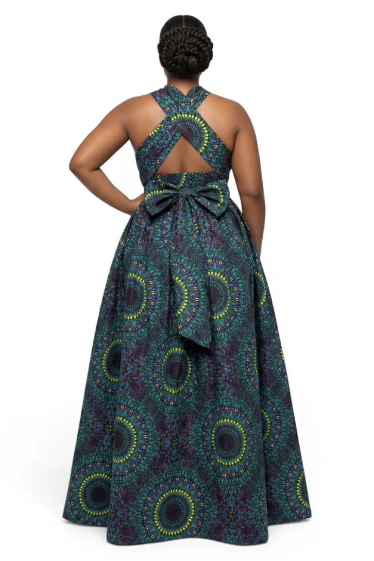 Afrikaanse print Infinity Multiway Maxi Jurk - Verstelbare Split - Blauw Groen Safari Mosaic