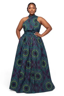 Afrikaanse print Infinity Multiway Maxi Jurk - Verstelbare Split - Blauw Groen Safari Mosaic