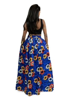 Afrikaanse print maxi rok - Blauwe Flowers