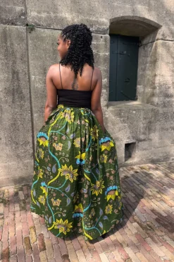 Afrikaanse print maxi rok - Donkergroen & Geel Botanical Flow