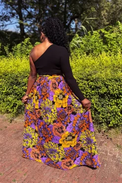 Afrikaanse print maxi rok - Geel & Paarse Flowers