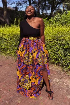 Afrikaanse print maxi rok - Geel & Paarse Flowers