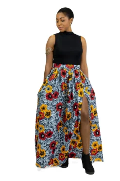 Afrikaanse print maxi rok - Lichtgrijze Flowers
