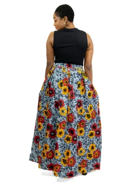 Afrikaanse print maxi rok - Lichtgrijze Flowers