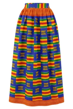 Afrikaanse print maxi rok - Verstelbare split - Blauw Multicolor Kente Pride