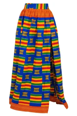 Afrikaanse print maxi rok - Verstelbare split - Blauw Multicolor Kente Pride