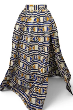 Afrikaanse print maxi rok - Verstelbare split - Blauw Mosterd Bogolan Heritage