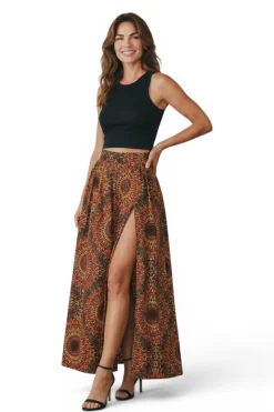 Afrikaanse print maxi rok - Verstelbare split - Bruin Sunburst