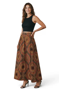 Afrikaanse print maxi rok - Verstelbare split - Bruin Sunburst
