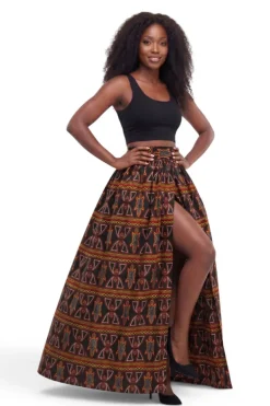 Afrikaanse print maxi rok - Verstelbare split - Zwart Rood Toghu Bamenda Cameroon