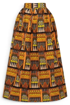 Afrikaanse print maxi rok - Verstelbare split - Oranje Bruin Tribal Blocks