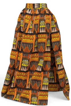 Afrikaanse print maxi rok - Verstelbare split - Oranje Bruin Tribal Blocks