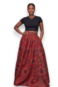 Afrikaanse print maxi rok - Verstelbare split - Rood Sunburst