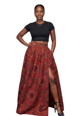 Afrikaanse print maxi rok - Verstelbare split - Rood Sunburst