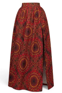 Afrikaanse print maxi rok - Verstelbare split - Rood Sunburst