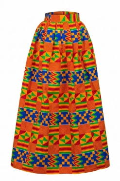 Afrikaanse print maxi rok - Verstelbare split - Blauw Oranje Kente