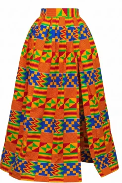 Afrikaanse print maxi rok - Verstelbare split - Blauw Oranje Kente