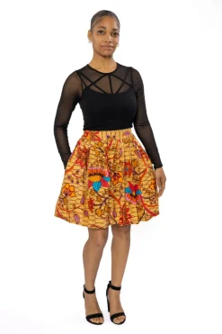 Afrikaanse print mini rok - Beige Oranje Botanical Flow
