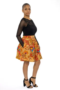 Afrikaanse print mini rok - Beige Oranje Botanical Flow