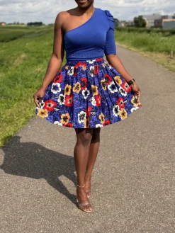 Afrikaanse print mini rok - Blauwe Flowers