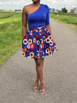 Afrikaanse print mini rok - Blauwe Flowers