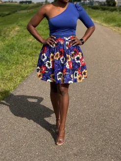 Afrikaanse print mini rok - Blauwe Flowers
