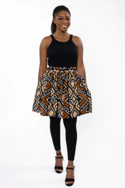 Afrikaanse print mini rok - Bruin Zwart Bogolan