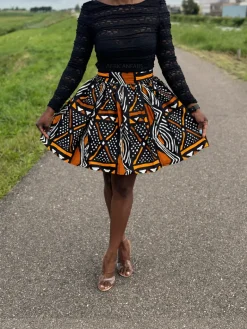 Afrikaanse print mini rok - Bruine bogolan