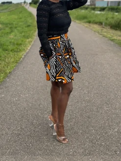 Afrikaanse print mini rok - Bruine bogolan