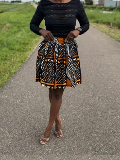 Afrikaanse print mini rok - Bruine bogolan