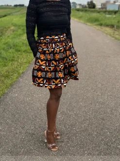 Afrikaanse print mini rok - Bruine Cross Bogolan