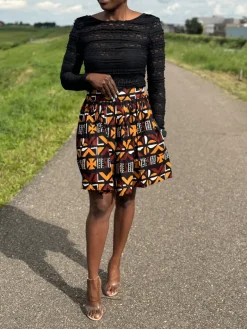 Afrikaanse print mini rok - Bruine Cross Bogolan