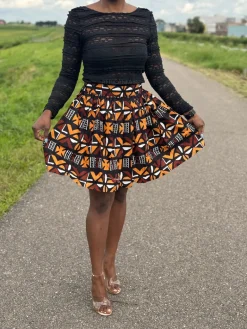 Afrikaanse print mini rok - Bruine Cross Bogolan