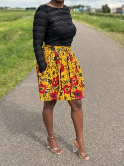 Afrikaanse print mini rok - Gele bloemen