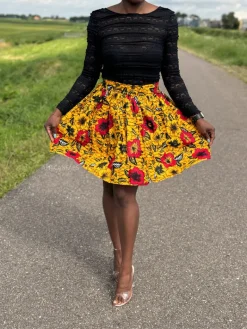Afrikaanse print mini rok - Gele bloemen